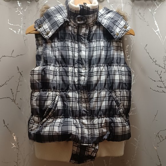 Vest H2j  Puffy vest m black and white hood with faux fur - Picture 1 of 7